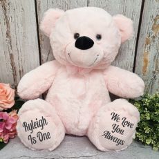 Personalised 1st Birthday Teddy Bear 40cm  - Light Pink