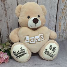 Valentines Day Bear With Cream Heart Cream 30cm
