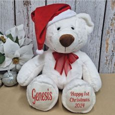 Personalised 1st Christmas Cream Bear Red Bow 40cm