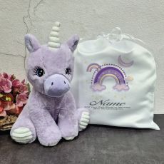 Purple Unicorn in Personalised Satin Gift Bag