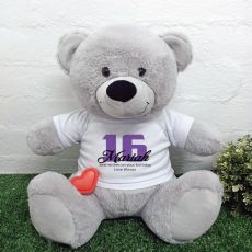 Recordable 16th Birthday Bear with T-Shirt - Grey 40cm