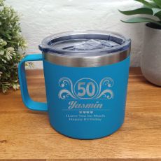 50th Birthday Blue Travel Coffee Mug 14oz (F)