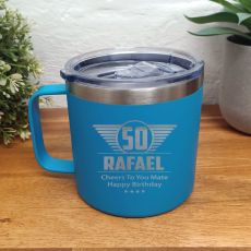 50th Birthday Blue Travel Coffee Mug 14oz (M)