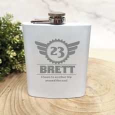 Engraved Personalised Birthday Hip Flask White (M)