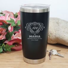 100th Insulated Travel Mug 600ml Black (F)