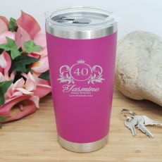 40th Insulated Travel Mug 600ml Pink