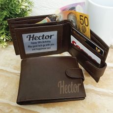 50th Birthday Personalised Brown Mens Leather Wallet RFID