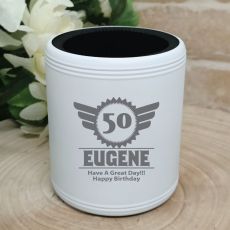 50th Birthday  Engraved White Can Cooler (M)