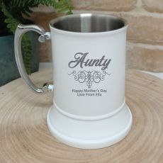 Aunty Engraved Stainless Steel White Beer Mug