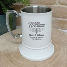 Best Man Engraved White Stainless Beer Stein Glass