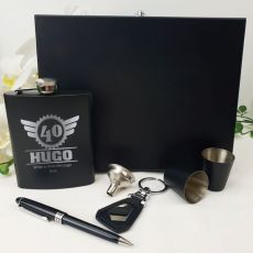 40th Birthday Engraved Black Flask set in Gift Box (M)