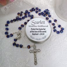 Baptism Blue Murano Rosary Beads Personalised Tin