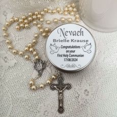 Pearl Rosary Beads Personalised Holy Communion Tin
