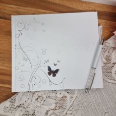  Guest Book White Silver Butterfly