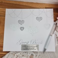 13th Birthday Guest Book White Silver Hearts