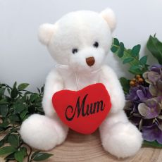 Mum White Bear with Love Heart 20cm