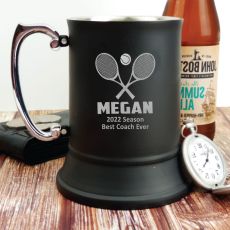 Tennis Coach Engraved Black Beer Stein Mug