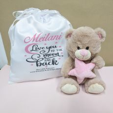 Pink Star Bear in Personalised Satin Gift Bag