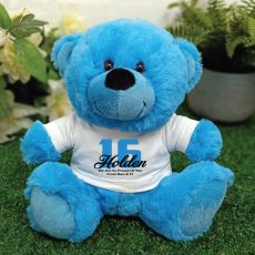 Personalised 16th Birthday Teddy Bear Plush Blue
