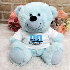 Personalised 90th Birthday Teddy Bear Light Blue