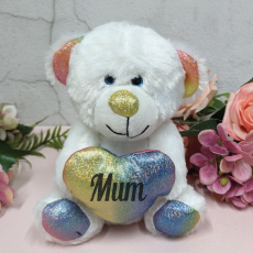 Rainbow Bear With Love Heart Mum