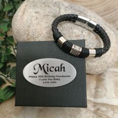 30th Birthday Braided Leather Bracelet Gift Boxed