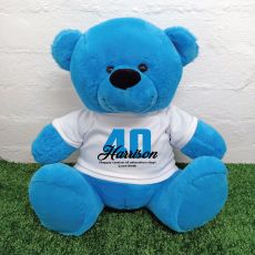 40th Birthday Personalised Bear with T-Shirt - Blue 40cm