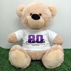 80th Birthday Bear with T-Shirt 40cm Cream