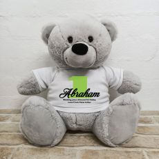 1st Birthday Personalised Bear with T-Shirt - Grey 40cm