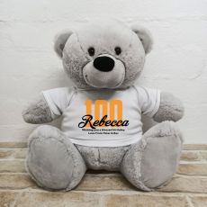 100th Birthday Personalised Bear with T-Shirt - Grey 40cm