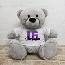 16th Birthday Personalised Bear with T-Shirt - Grey 40cm
