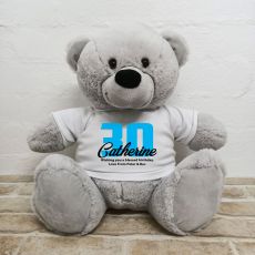 30th Birthday Personalised Bear with T-Shirt - Grey 40cm