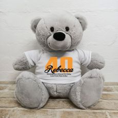 40th Birthday Personalised Bear with T-Shirt - Grey 40cm