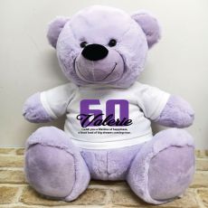 60th Birthday Personalised Bear with T-Shirt - Lavender 40cm