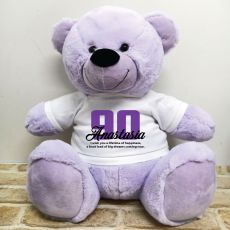 90th Birthday Personalised Bear with T-Shirt - Lavender 40cm