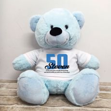 50th Birthday Personalised Bear with T-Shirt - Light Blue 40cm