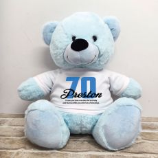 70th Birthday Personalised Bear with T-Shirt - Light Blue 40cm