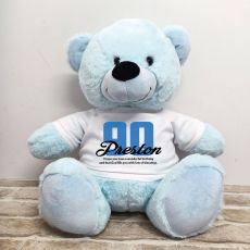 90th Birthday Personalised Bear with T-Shirt - Light Blue 40cm