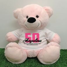 50th Birthday Personalised Bear with T-Shirt - Light Pink 40cm