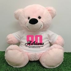 90th Birthday Personalised Bear with T-Shirt - Light Pink 40cm