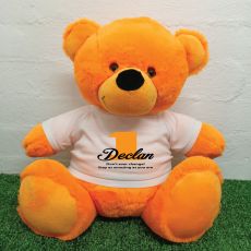 1st Birthday Personalised Bear with T-Shirt - Orange 40cm