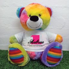 1st Birthday Personalised Bear with T-Shirt - Rainbow  40cm