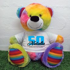 50th Birthday Personalised Bear with T-Shirt - Rainbow  40cm
