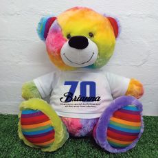70th Birthday Personalised Bear with T-Shirt - Rainbow  40cm