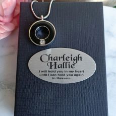 Black Circle Memorial Urn Cremation Ash Necklace in Personalised Box