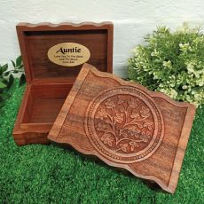 Aunt Carved Flower of Life Wood Trinket Box