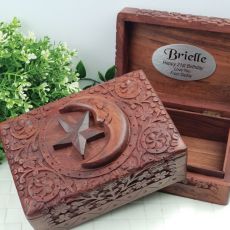 21st Birthday Carved Wooden Trinket Box - Star & Moon