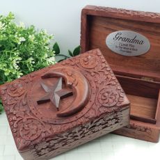 Grandma Carved Wooden Trinket Box - Star & Moon