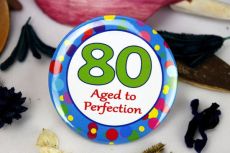 80th Birthday Party Badge - Blue Spots