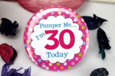 30th Birthday Party Badge - Pink Spots